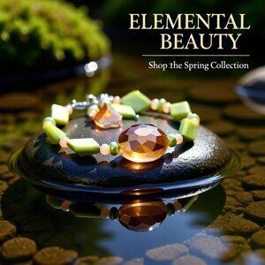 Charteuse & Apricot! Beaded Bracelet: Shell Crystal CatsEye Faux Pearls FOR 7-8"